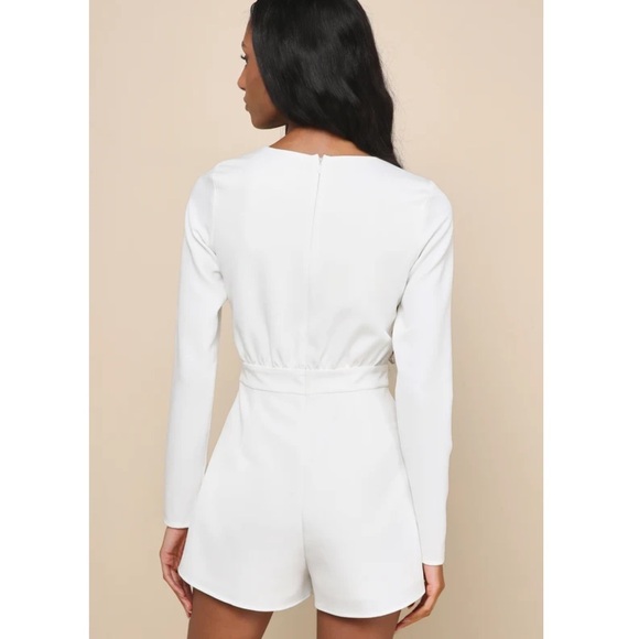 Lulu White Long Sleeve Belted Skort Romper - Picture 4 of 4